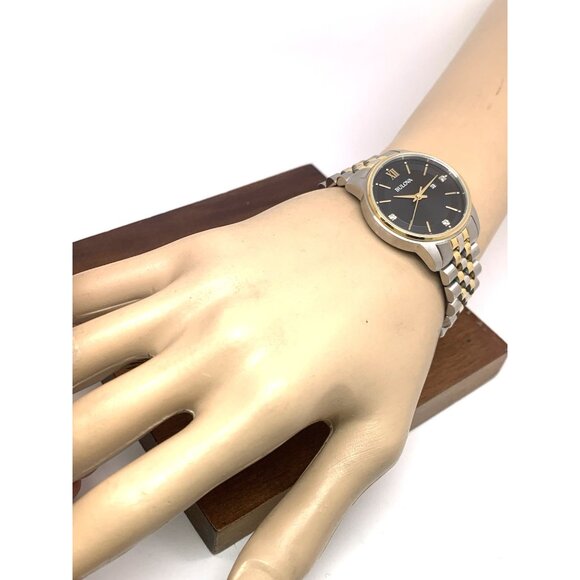 Bulova Women's Watch 98P198 Black Dial Diamond Quartz Two Tone Jubilee Steel - Picture 4 of 13
